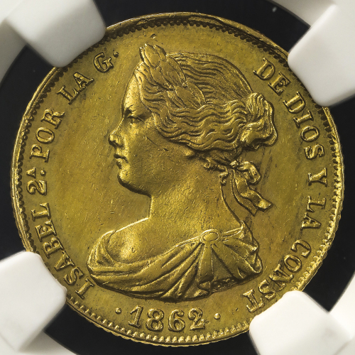 SPAIN スペイン 100Reals 1862 NGC-AU Details“Cleaned“ 洗浄 EF