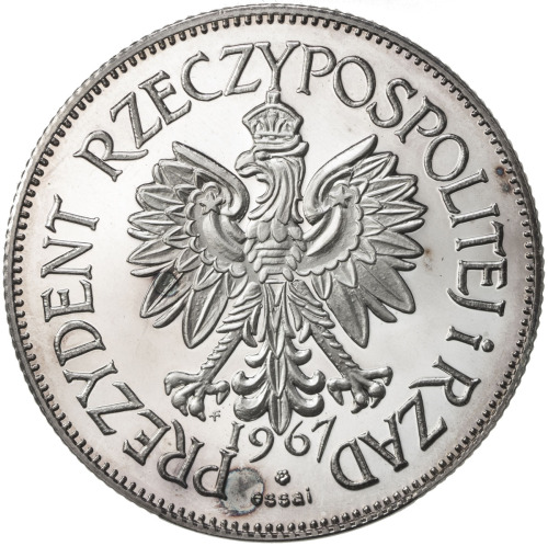 World Coins - Europe，POLAND: AR silver medal essai (26.91g), 1967, Brzezicki-68, Tadeusz Kosciuszko 