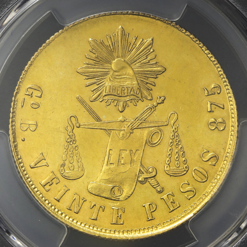 MEXICO メキシコ 20Pesos 1883/2B PCGS-MS62 -UNC
