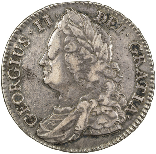 World Coins - Europe，GREAT BRITAIN: George II, 1727-1760, AR ½ crown, 1745, S-3694, regnal year DECI