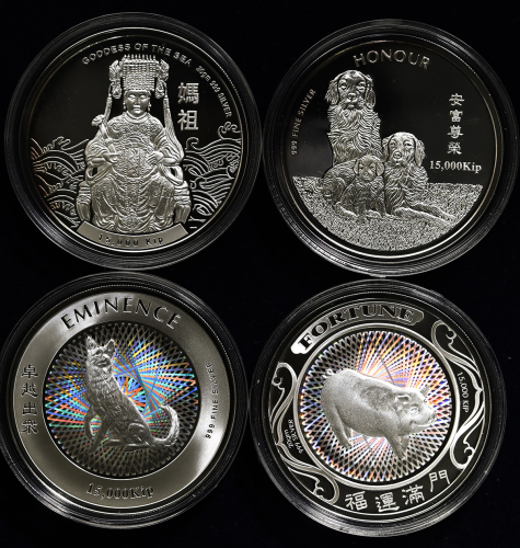 LAOS ラオス 15000Kip 2005年妈祖像(×1)、2006年犬年(×2)、2007年猪年(×1)  保証书付 オリジナ儿ケース付 with original case  返品不可 要下见 