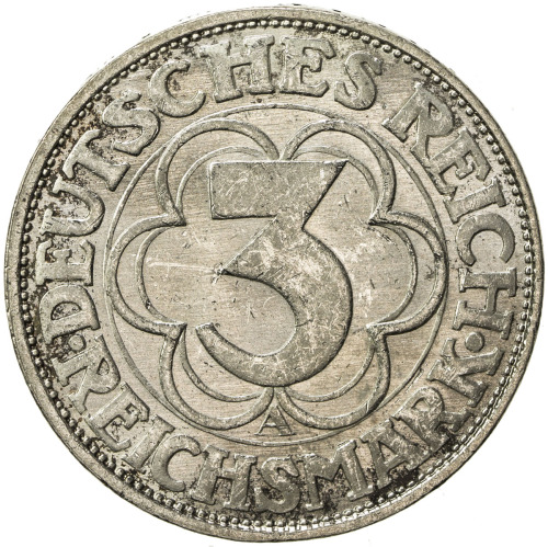 World Coins - Europe，GERMANY: AR 3 reichsmark, 1927-A, KM-52, Weimar Republic issue, 1000th Annivers
