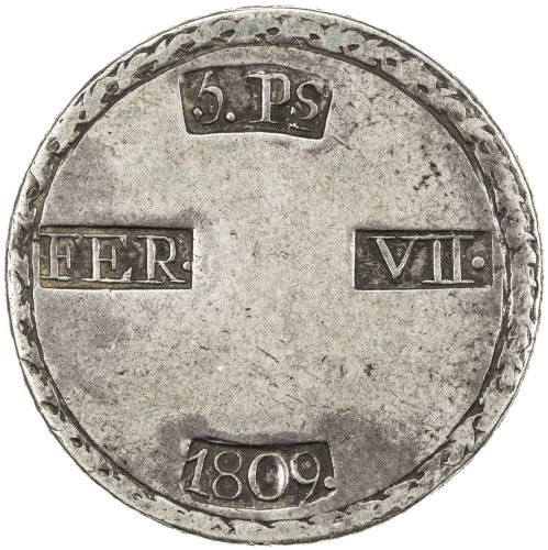 World Coins - Europe，CATALONIA: Fernando VII, 1808-1833, AR 5 pesetas, Tarragona, 1809, KM-6, large 