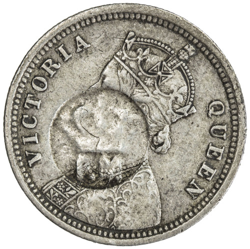 World Coins - Africa，MOZAMBIQUE: AR ¼ rupee, ND (decree of 1889), KM-—, countermarked crowned M on ¼