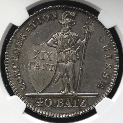 SWITZERLAND Vaud ヴォー 40Batzen 1812 NGC-AU55 EF