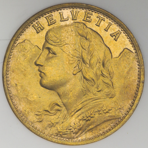 SWITZERLAND Confederation スイス连邦 20Francs 1935LB NGC-MS66 -FDC