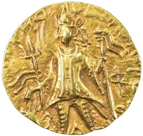 India - Ancient，KUSHAN: Vasishka, ca. 250-260, AV dinar (7.96g), Mitch-3551/53, king standing, Bhahm