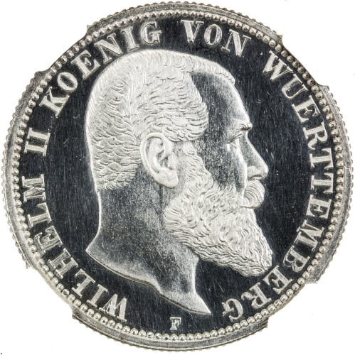 World Coins - Europe，WÜRTTEMBERG: Wilhelm II, 1891-1918, AR 2 mark, 1906-F, KM-631, NGC graded PF63 