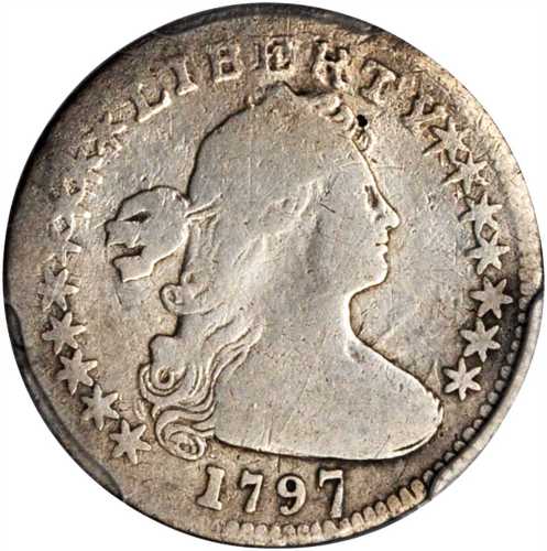 1797 Draped Bust Half Dime. LM-2. Rarity-4. 16 Stars. Good Details--Repaired (PCGS).