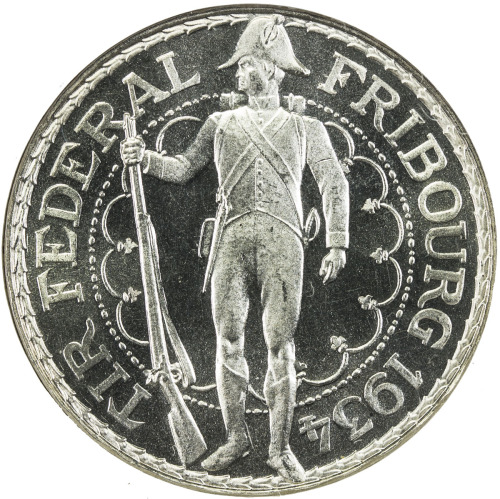 World Coins - Europe，SWITZERLAND: AR 5 francs, 1934-B, KM-S18, shooting festival issue for the event