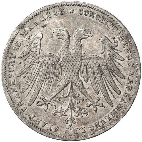 World Coins - Europe，FRANKFURT AM MAIN: AR 2 gulden (21.14g), 1848, KM-339, commemorating the nomina