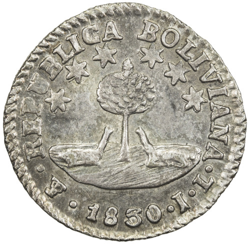 World Coins - The Americas，BOLIVIA: AR ½ sol (1.75g), 1830-PTS, KM-93.2a, assayer JL, bold strike, v