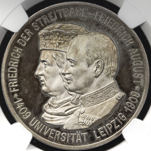 GERMANY Saxony ザクセン 5Mark 1909E  NGC-PF63+ Ultra Cameo Proof UNC+