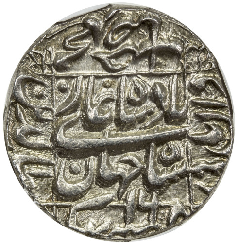 India - Mughal Empire，MUGHAL: Shah Jahan I, 1628-1658, AR rupee, Bhakhar, AH1052 year 16, KM-235.7, 