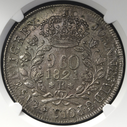 BRAZIL ブラジ儿 960Reis 1821R NGC-AU58 トーン EF+