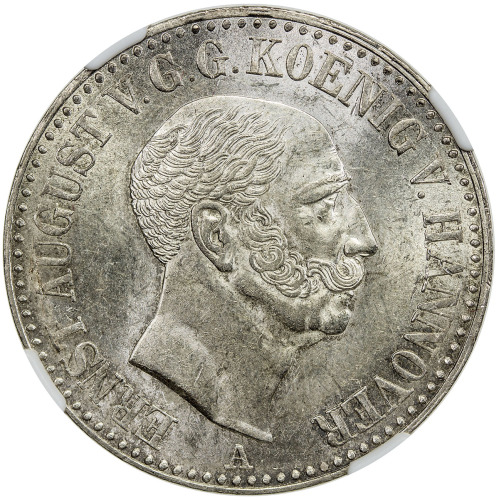 World Coins - Europe，HANOVER: Ernst August I, 1837-1851, AR thaler, 1845-A, KM-197.1, NGC graded MS6