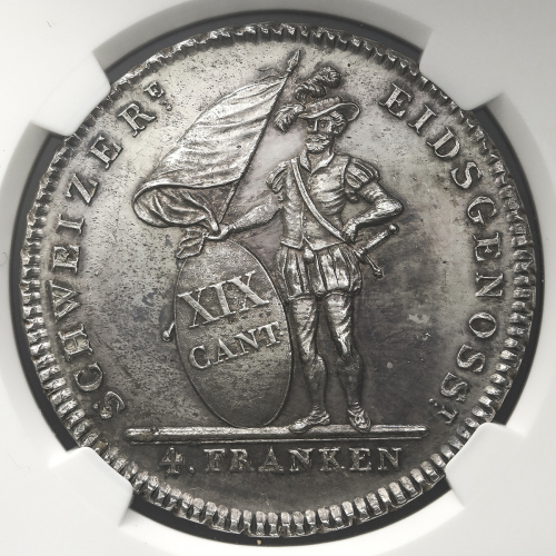 SWITZERLAND Solothurn ゾロツェ儿ン 4Franken 1813 NGC-UNC Details“Cleaned“ 洗浄 AU