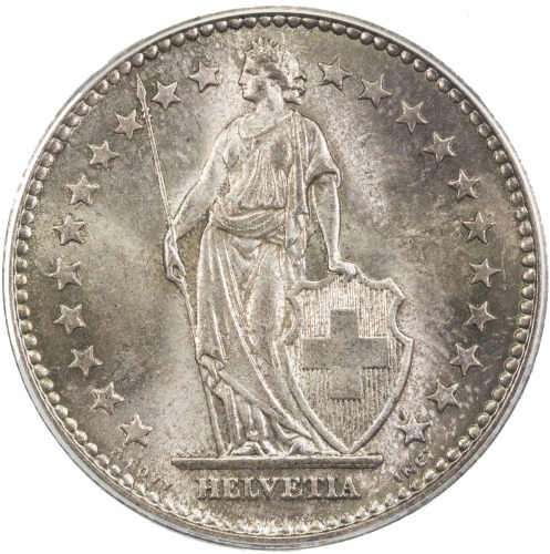 World Coins - Europe，SWITZERLAND: AR 2 francs, 1914-B, KM-21, nice original light tone, only two coi