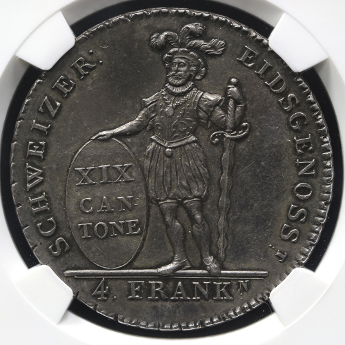SWITZERLAND Appenzell アペンツェ儿 4Franken 1812 NGC-AU55 EF