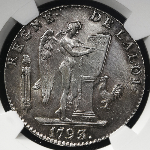 FRANCE 1st Rep 第一共和政(1792~1804) Ecu de 6Livres 1793(AN-II)L NGC-UNC Details“Cleaned“ 洗浄 AU