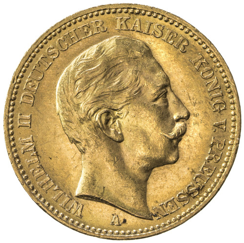 World Coins - Europe，PRUSSIA: Wilhelm II, 1888-1918, AV 20 mark (7.96g), 1906-A, KM-521, AGW 0.2304 