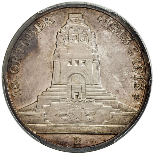 World Coins - Europe，SAXONY: Frederick August III, 1904-1918, AR 3 mark, 1913-E, KM-1275, 100th Anni