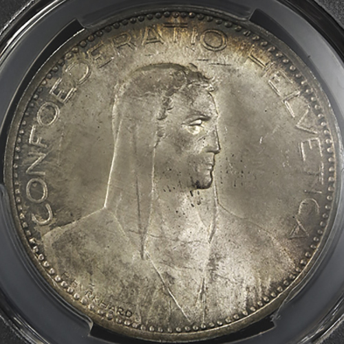 SWITZERLAND Confederation スイス连邦 5Francs 1923B PCGS-MS64 UNC+