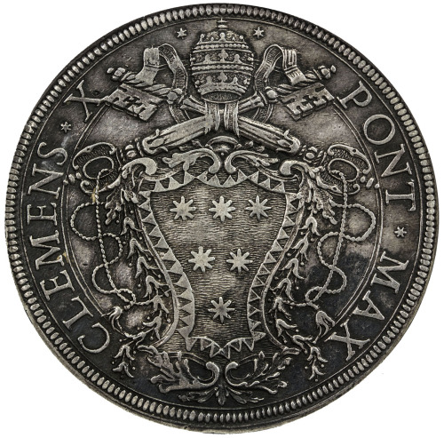 World Coins - Europe，PAPAL STATES: Clement X, 1670-1676, AR piastra, 1675-R, KM-368, Dav-4078, Berma