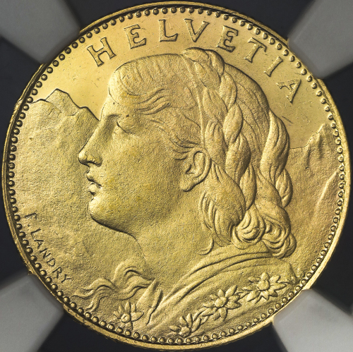 SWITZERLAND Confederation スイス连邦 10Francs 1922B NGC-MS65 UNC~FDC