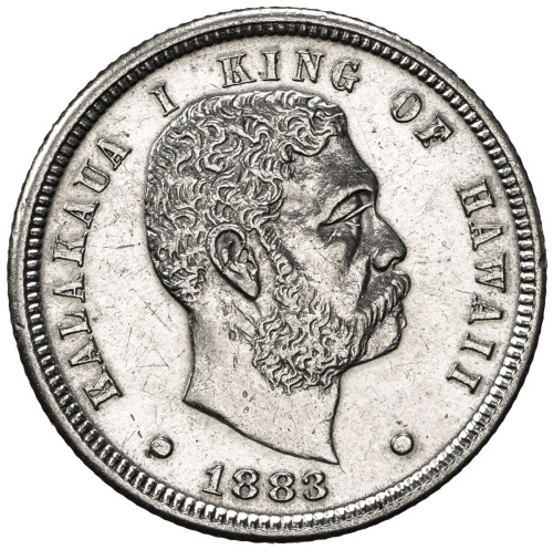 World Coins - Australia & Pacific，HAWAII: Kalakaua, 1874-1891, AR dime (umi keneta), 1883, KM-3, AU,