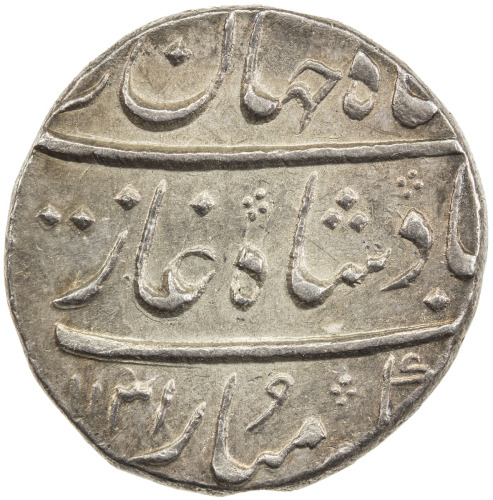 India - Mughal Empire，MUGHAL: Shah Jahan II, 1719, AR rupee (11.48g), Surat, AH1131 year one (ahad),