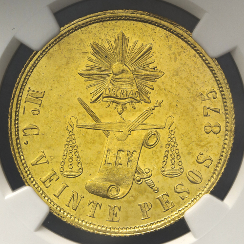 MEXICO メキシコ 20Pesos 1870C NGC-MS62 -UNC