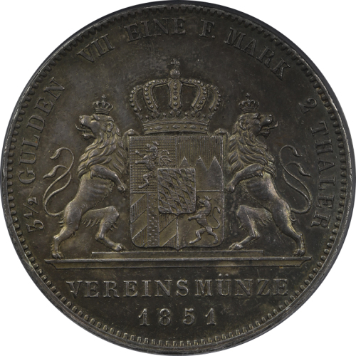 GERMANY Bavaria バイエ儿ン 2Taler 1851 PCGS-AU Details“Cleaned“ 洗浄 EF