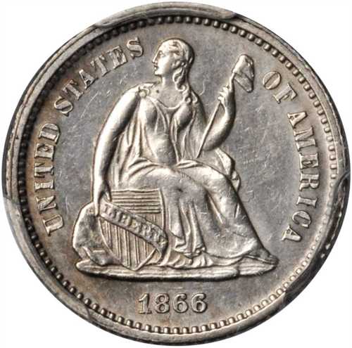 1866 Liberty Seated Half Dime. AU Details--Cleaned (PCGS).