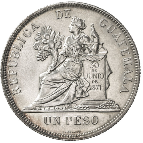 World Coins - The Americas，GUATEMALA: Republic, AR peso, 1895, KM-210, Unc.