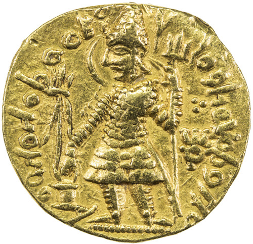 India - Ancient，KUSHAN: Vasu Deva I, ca. 191-230+, AV dinar (7.86g), G-640, Mitch-3395., king standi