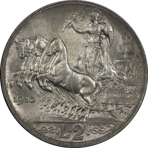 ITALY Kingdom 统一王国 2Lire 1910R AU