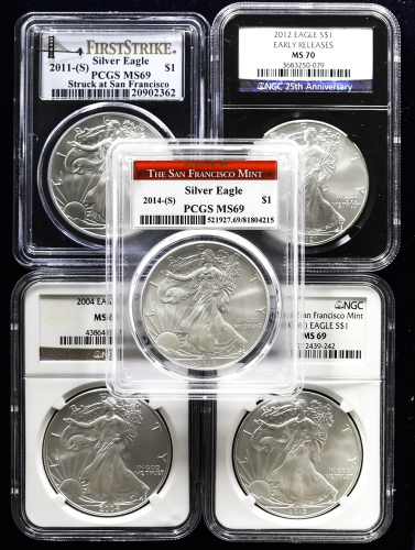 USA アメリカ合众国 Dollar 2004,2011S,2012,2013S,2014S 2004:NGC-MS69; 2011S:PCGS-MS69;2012:NGC-MS70“Early Re