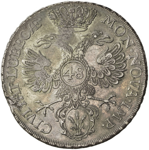 World Coins - Europe，LÜBECK (CITY): AR 48 schilling (27.37g), 1752-JJJ, KM-168.2, Dav-2420A, flan fl