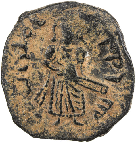 Islamic - Early Pre-Reform，ARAB-BYZANTINE: Standing Caliph, ca. 692-697, AE fals (2.98g), Maarrat Ma