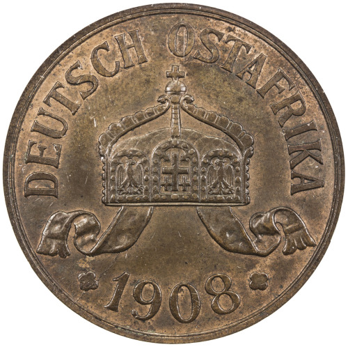 World Coins - Africa，GERMAN EAST AFRICA: Wilhelm II, 1888-1918, AE 5 heller, 1908-J, KM-11, NGC grad