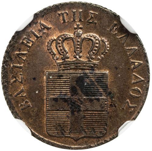 World Coins - Europe，GREECE: Otto, 1832-1862, AE lepton, 1833, KM-13, much original red luster, NGC 
