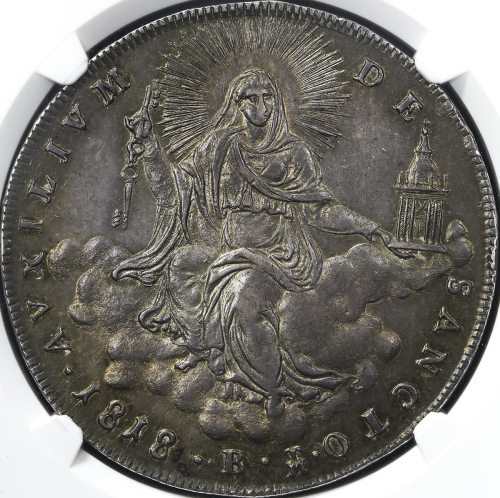 ITALY Papal States ローマ教皇领 Scudo 1818B NGC-AU58 トーンAU