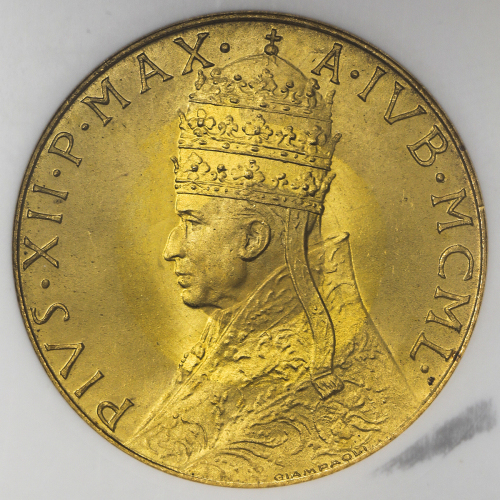 VATICAN ヴァチカン 100Lire 1950 NGC-MS65 UNC~FDC