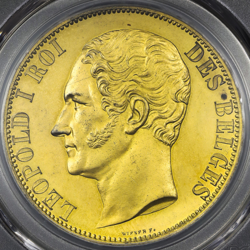 BELGIUM ベ儿ギー Pattern 5Francs in Gilt copper 18XX(1847) PCGS-SP63 见本打ち UNC