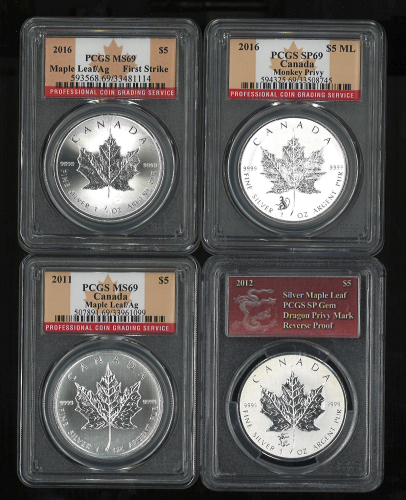 CANADA カナダ 5Dollars 2011,2012,2016(×2)  计4枚组 4pcs 2011:PCGS-MS69;2012:PCGS-SP Gem;2016:PCGS-MS69&SP6