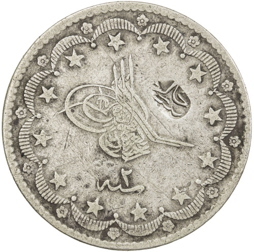 Islamic - Ottoman Empire，TURKEY: Abdul Aziz, 1861-1876, AR 20 kurush, Kostantiniye, AH1277 year 2, K
