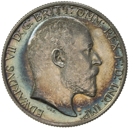 World Coins - Europe，GREAT BRITAIN: Edward VII, 1901-1910, AR florin, 1902, KM-801, magnificent blue
