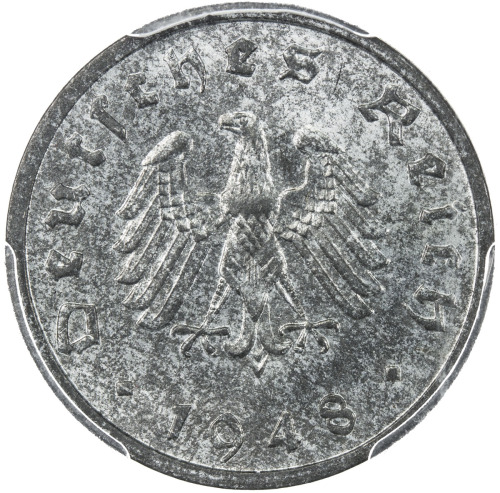 World Coins - Europe，ALLIED OCCUPATION OF GERMANY: 10 reichspfenning, 1948-F, KM-A104, PCGS graded M