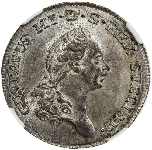 World Coins - Europe，SWEDEN: Gustav III, 1771-1792, AR 1/3 riksdaler, 1784, KM-525, initials OL, lig